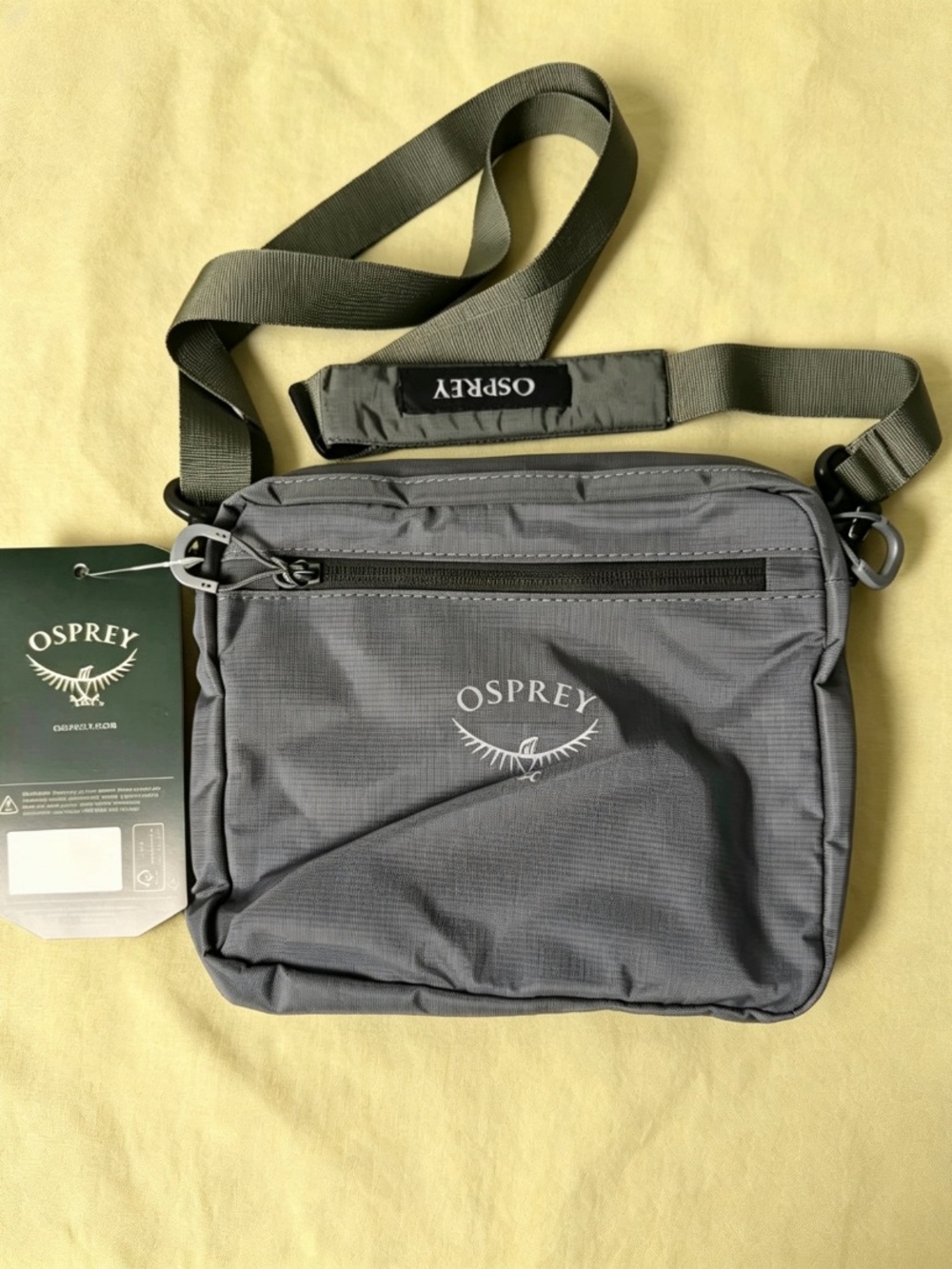 OSPREY Gray Messenger Sling Bag with Olive Strap
